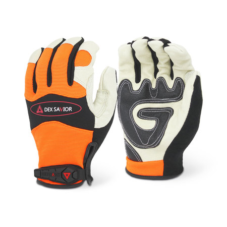 DEX SAVIOR Mechanic Gloves, Pig Grain Palm, Palm Padded, Orange, Medium MG201/M